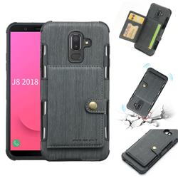 Brush Multi-function Leather Phone Case for Samsung Galaxy J8 - Gray