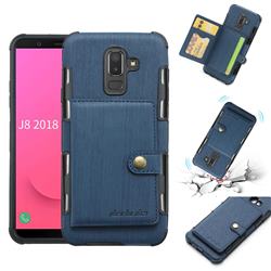 Brush Multi-function Leather Phone Case for Samsung Galaxy J8 - Blue