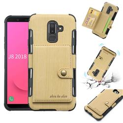 Brush Multi-function Leather Phone Case for Samsung Galaxy J8 - Golden