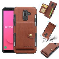 Brush Multi-function Leather Phone Case for Samsung Galaxy J8 - Brown