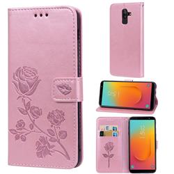 Embossing Rose Flower Leather Wallet Case for Samsung Galaxy J8 - Rose Gold