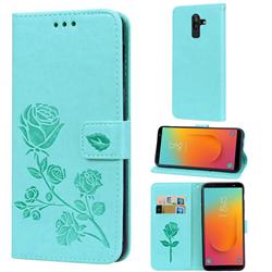 Embossing Rose Flower Leather Wallet Case for Samsung Galaxy J8 - Green