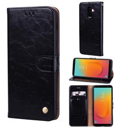 Luxury Retro Oil Wax PU Leather Wallet Phone Case for Samsung Galaxy J8 - Deep Black