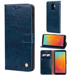 Luxury Retro Oil Wax PU Leather Wallet Phone Case for Samsung Galaxy J8 - Sapphire