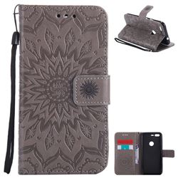 Embossing Sunflower Leather Wallet Case for Google Pixel - Gray