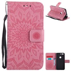 Embossing Sunflower Leather Wallet Case for Google Pixel - Pink
