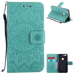 Embossing Sunflower Leather Wallet Case for Google Pixel - Green
