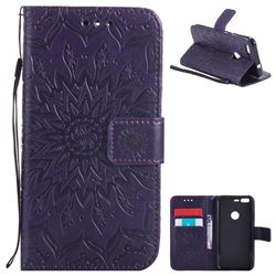 Embossing Sunflower Leather Wallet Case for Google Pixel - Purple