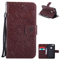 Embossing Sunflower Leather Wallet Case for Google Pixel - Brown