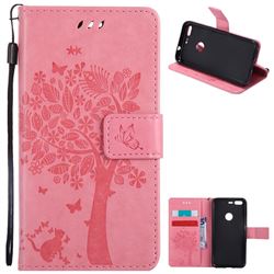 Embossing Butterfly Tree Leather Wallet Case for Google Pixel - Pink