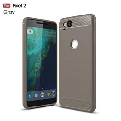 Luxury Carbon Fiber Brushed Wire Drawing Silicone TPU Back Cover for Google Pixel 2 (Gray)