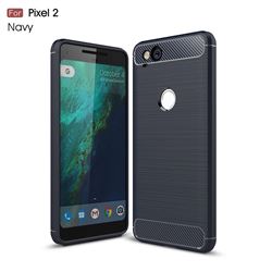 Luxury Carbon Fiber Brushed Wire Drawing Silicone TPU Back Cover for Google Pixel 2 (Navy)
