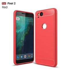 Luxury Carbon Fiber Brushed Wire Drawing Silicone TPU Back Cover for Google Pixel 2 (Red)