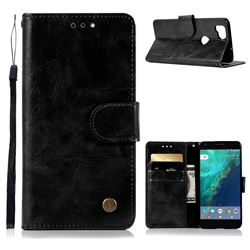 Luxury Retro Leather Wallet Case for Google Pixel 2 - Black