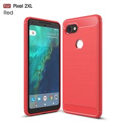 Luxury Carbon Fiber Brushed Wire Drawing Silicone TPU Back Cover for Google Pixel 2 XL (Red)