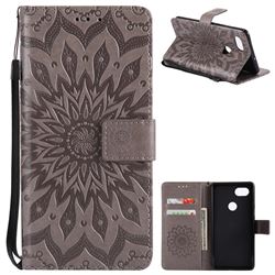 Embossing Sunflower Leather Wallet Case for Google Pixel 2 XL - Gray
