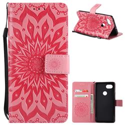 Embossing Sunflower Leather Wallet Case for Google Pixel 2 XL - Pink