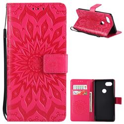 Embossing Sunflower Leather Wallet Case for Google Pixel 2 XL - Red