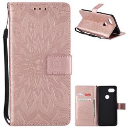 Embossing Sunflower Leather Wallet Case for Google Pixel 2 XL - Rose Gold