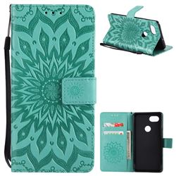 Embossing Sunflower Leather Wallet Case for Google Pixel 2 XL - Green