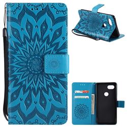 Embossing Sunflower Leather Wallet Case for Google Pixel 2 XL - Blue