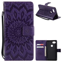 Embossing Sunflower Leather Wallet Case for Google Pixel 2 XL - Purple