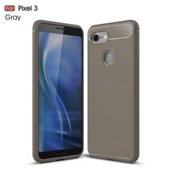 Luxury Carbon Fiber Brushed Wire Drawing Silicone TPU Back Cover for Google Pixel 3 - Gray