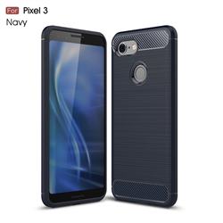 Luxury Carbon Fiber Brushed Wire Drawing Silicone TPU Back Cover for Google Pixel 3 - Navy