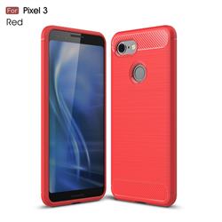 Luxury Carbon Fiber Brushed Wire Drawing Silicone TPU Back Cover for Google Pixel 3 - Red