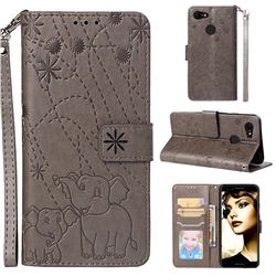 Embossing Fireworks Elephant Leather Wallet Case for Google Pixel 3 - Gray