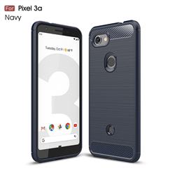 Luxury Carbon Fiber Brushed Wire Drawing Silicone TPU Back Cover for Google Pixel 3A - Navy
