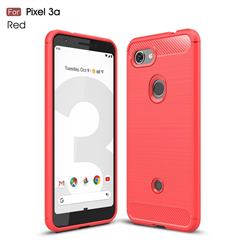 Luxury Carbon Fiber Brushed Wire Drawing Silicone TPU Back Cover for Google Pixel 3A - Red