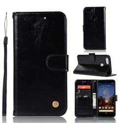 Luxury Retro Leather Wallet Case for Google Pixel 3A - Black