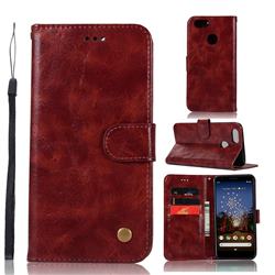 Luxury Retro Leather Wallet Case for Google Pixel 3A - Wine Red