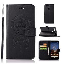Intricate Embossing Owl Campanula Leather Wallet Case for Google Pixel 3A - Black