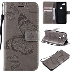 Embossing 3D Butterfly Leather Wallet Case for Google Pixel 3A - Gray
