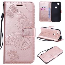 Embossing 3D Butterfly Leather Wallet Case for Google Pixel 3A - Rose Gold