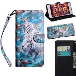 White Tiger 3D Painted Leather Wallet Case for Google Pixel 3A