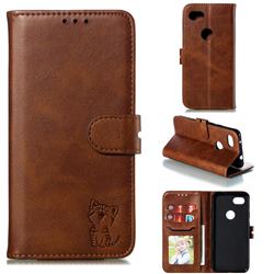 Embossing Happy Cat Leather Wallet Case for Google Pixel 3A - Brown