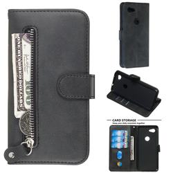 Retro Luxury Zipper Leather Phone Wallet Case for Google Pixel 3A - Black