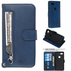 Retro Luxury Zipper Leather Phone Wallet Case for Google Pixel 3A - Blue