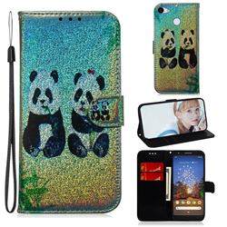 Two Pandas Laser Shining Leather Wallet Phone Case for Google Pixel 3A