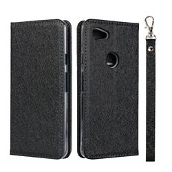 Ultra Slim Magnetic Automatic Suction Silk Lanyard Leather Flip Cover for Google Pixel 3A - Black