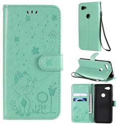 Embossing Bee and Cat Leather Wallet Case for Google Pixel 3A - Green