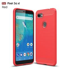 Luxury Carbon Fiber Brushed Wire Drawing Silicone TPU Back Cover for Google Pixel 3A XL - Red