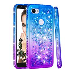 Diamond Frame Liquid Glitter Quicksand Sequins Phone Case for Google Pixel 3A XL - Blue Purple
