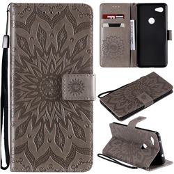 Embossing Sunflower Leather Wallet Case for Google Pixel 3A XL - Gray