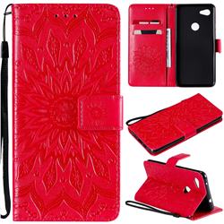 Embossing Sunflower Leather Wallet Case for Google Pixel 3A XL - Red