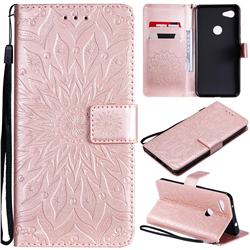 Embossing Sunflower Leather Wallet Case for Google Pixel 3A XL - Rose Gold