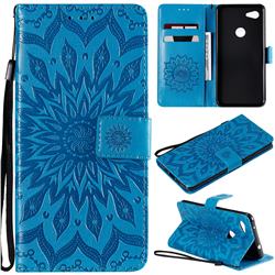Embossing Sunflower Leather Wallet Case for Google Pixel 3A XL - Blue